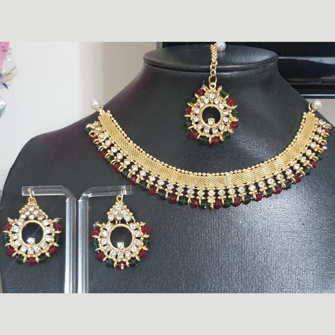 Gold Base Asian Style Multicolour Stone Jewellery Set