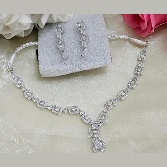 Silver Plated American Diamond Indian Necklace Set Wedding Occasions